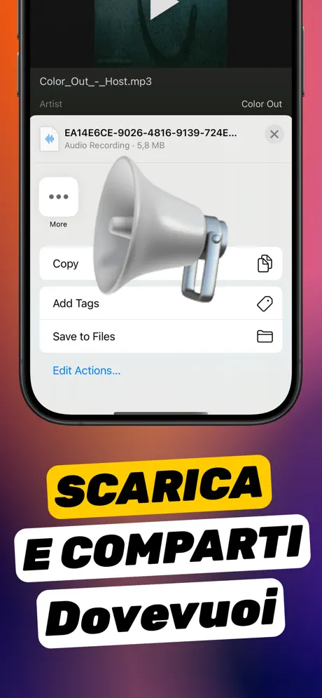 Foglio di condivisione con le opzioni per salvare il video potenziato in Foto o File